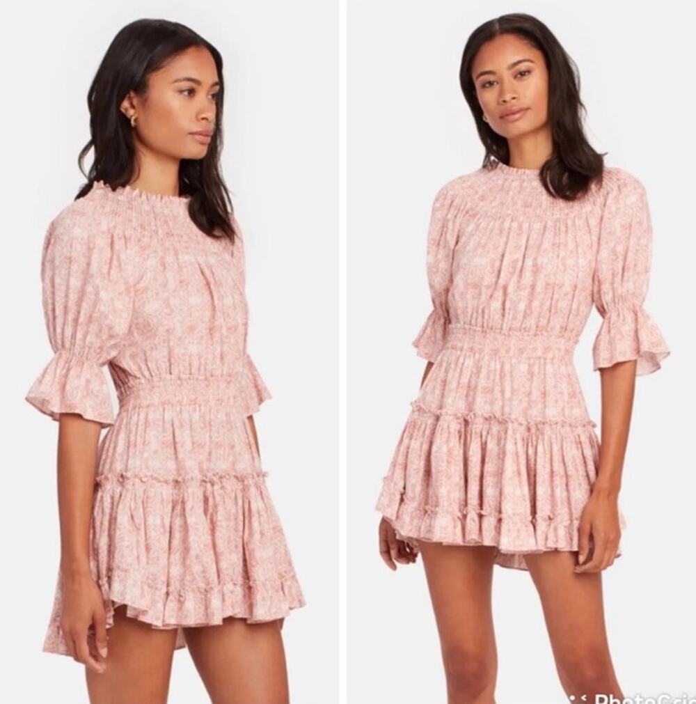 Misa Darla Mini Dress Small Los Angeles Washed Tile Floral Paisley Pink $249